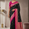 Premium Black Banarasi Silk Woven Saree Meenakari Motif Women