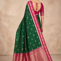 Graceful Bottle Green Banarasi Silk Woven Saree Meenakari Motif for Women