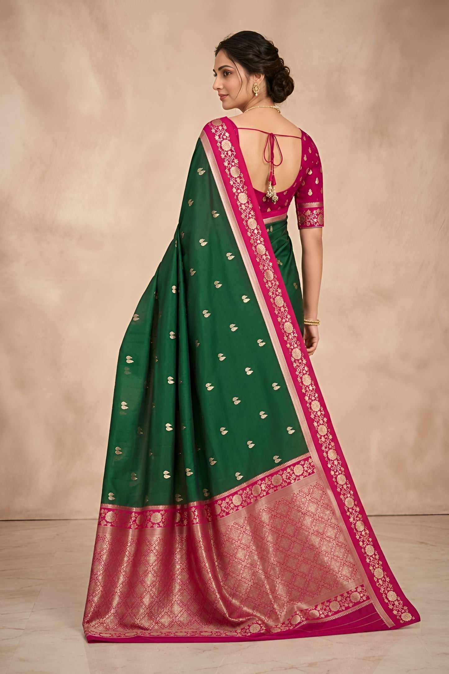 Graceful Bottle Green Banarasi Silk Woven Saree Meenakari Motif for Women