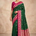 Graceful Bottle Green Banarasi Silk Woven Saree Meenakari Motif for Women