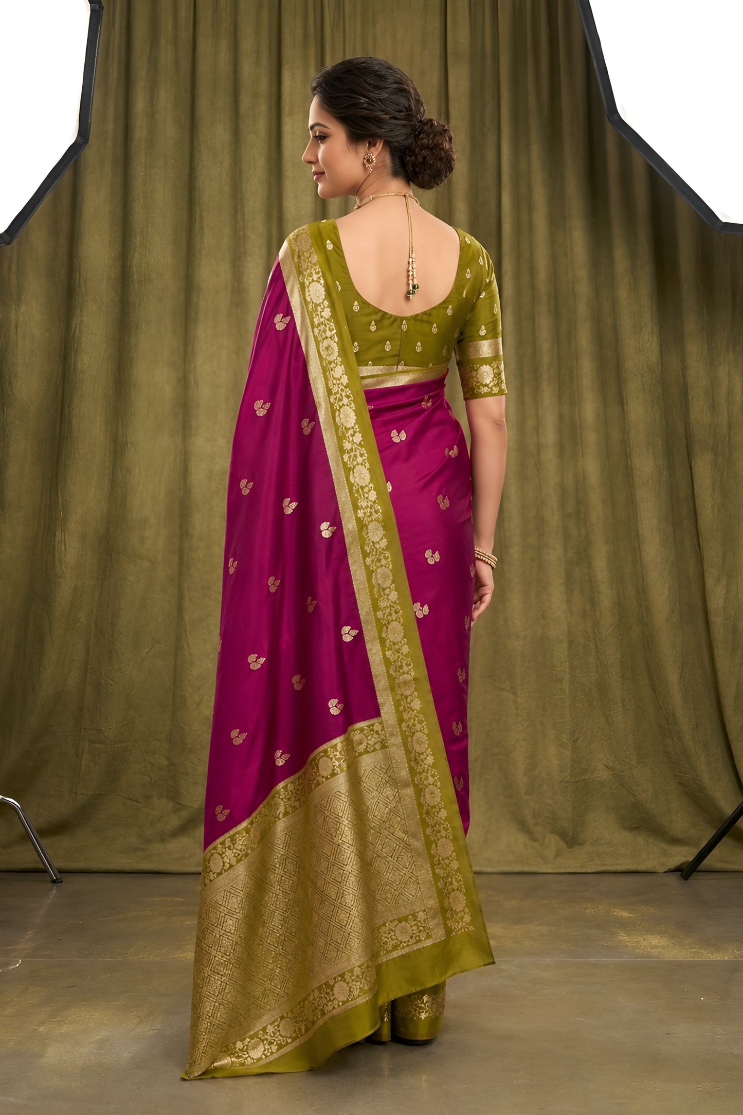Luxury Rani Pink Banarasi Silk Woven Saree Meenakari Motif for Women