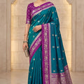 Elegant Teal Green Banarasi Silk Woven Saree Meenakari Motif for Women