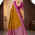 Classic Mustard Yellow Banarasi Silk Woven Saree Meenakari Motif for Women