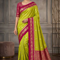 Stylish Lime Green Banarasi Silk Woven Saree Meenakari Motif for Women