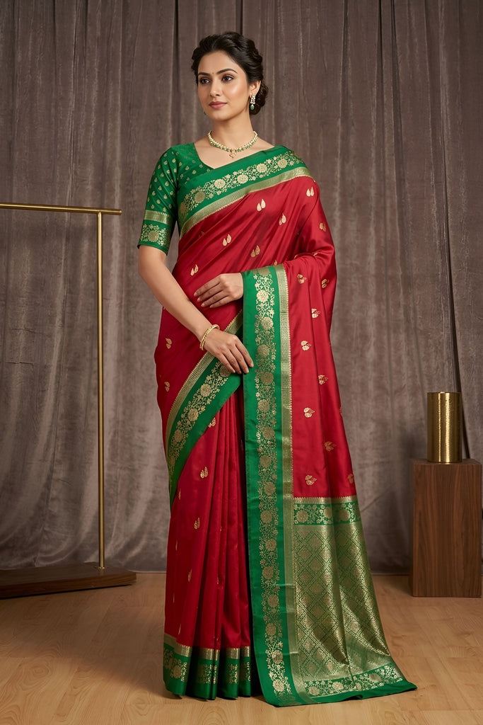 Traditional Red Banarasi Silk Woven Saree Meenakari Motif for Women