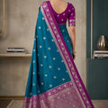 Stunning Teal Blue Banarasi Silk Woven Saree Meenakari Motif for Women
