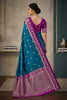 Stunning Teal Blue Banarasi Silk Woven Saree Meenakari Motif for Women