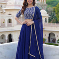 Stunning Navy Blue Georgette Designer Lehenga Choli Set with Embroidered Blouse and Matching Dupatta