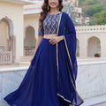 Stunning Navy Blue Georgette Designer Lehenga Choli Set with Embroidered Blouse and Matching Dupatta