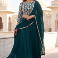 Gorgeous Rama Green Georgette Designer Lehenga Choli Set with Embroidered Blouse and Matching Dupatta
