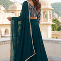 Gorgeous Rama Green Georgette Designer Lehenga Choli Set with Embroidered Blouse and Matching Dupatta