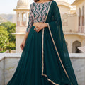 Gorgeous Rama Green Georgette Designer Lehenga Choli Set with Embroidered Blouse and Matching Dupatta