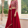 Superb Red Georgette Designer Lehenga Choli Set with Embroidered Blouse and Matching Dupatta