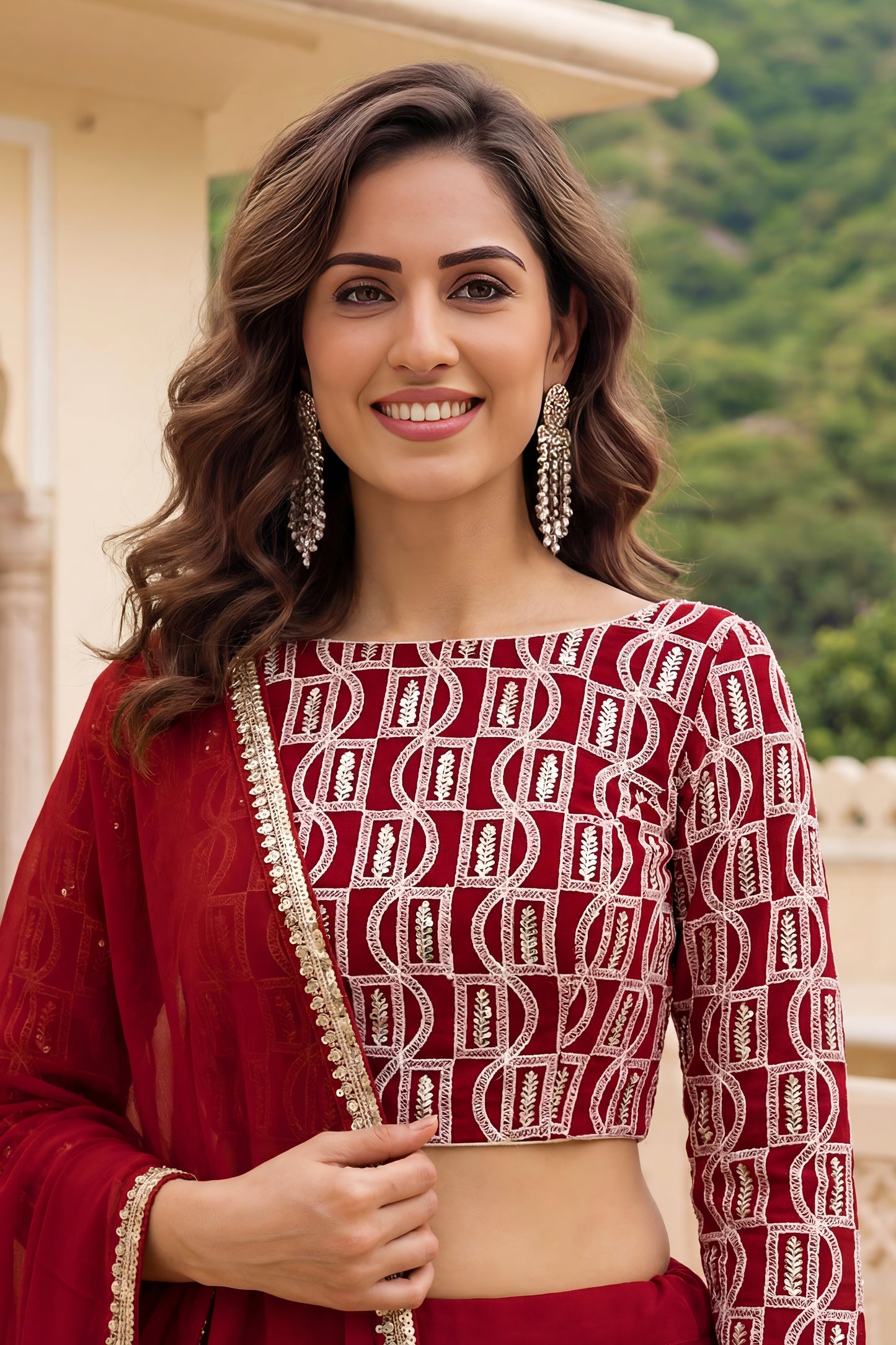 Superb Red Georgette Designer Lehenga Choli Set with Embroidered Blouse and Matching Dupatta