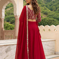 Superb Red Georgette Designer Lehenga Choli Set with Embroidered Blouse and Matching Dupatta