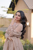 Elegant Beige Crunchy Silk Designer Gown with Mirror Lace Work and Golden Border for Wedding