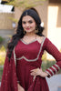Stylish Wine Crunchy Silk Designer Gown with Mirror Lace Work and Golden Border with Dupatta
