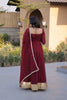 Stylish Wine Crunchy Silk Designer Gown with Mirror Lace Work and Golden Border with Dupatta