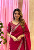 Beautiful Rani Pink Fendy Satin Silk Saree Embroidery Work  for Women