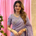 Stylish Lavender Fendy Satin Silk Saree Sequin Embroidery Work for Women