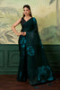 Elegant Teal Green Satin Silk Digital Printed Saree Matching Blouse for Women