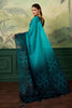 Stylish Teal Blue Satin Silk Digital Printed Saree Floral Design for Women