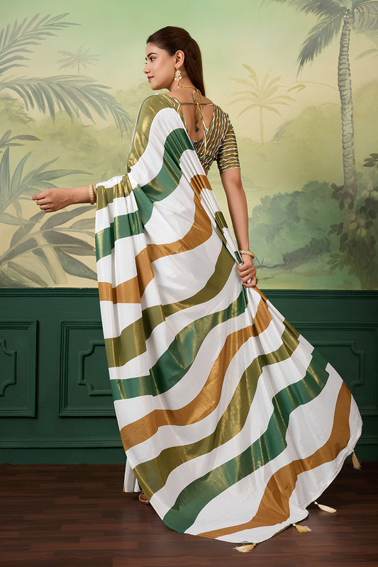 Graceful Green Crepe Silk Zari Weaving Digital Printed Saree for Women