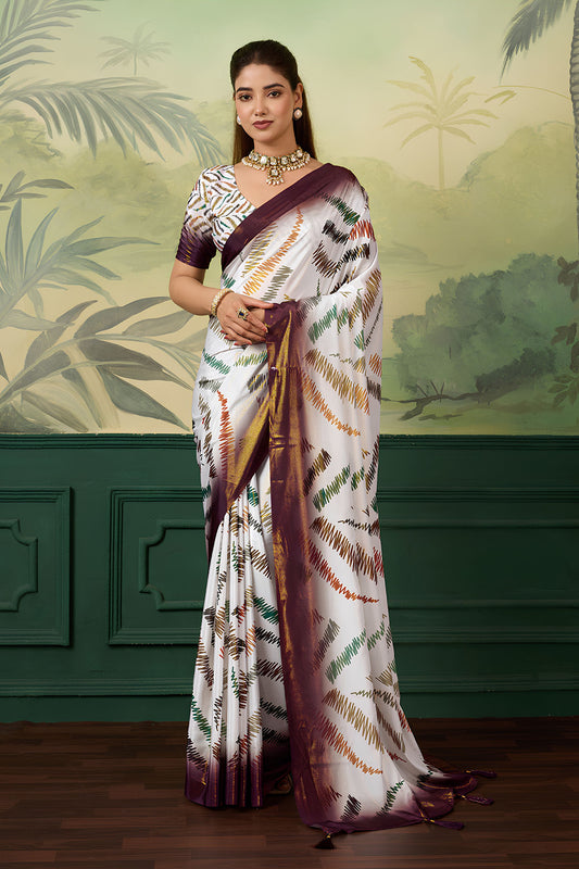 Premium Purple Crepe Silk Digital Printed Designer Saree for Women