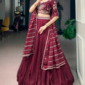 Stunning Wine Maroon Rangoli Crush Embroidered Designer Lehenga Choli Set with Dupatta