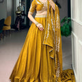 Elegant Mustard Yellow Rangoli Crush Embroidered Designer Lehenga Choli Set with Dupatta