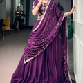 Wonderful Purple Rangoli Crush Embroidered Designer Lehenga Choli Set with Dupatta