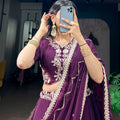Wonderful Purple Rangoli Crush Embroidered Designer Lehenga Choli Set with Dupatta