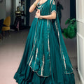 Stylish Rama Green Rangoli Crush Embroidered Designer Lehenga Choli Set with Dupatta