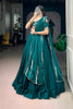 Stylish Rama Green Rangoli Crush Embroidered Designer Lehenga Choli Set with Dupatta