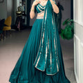 Stylish Rama Green Rangoli Crush Embroidered Designer Lehenga Choli Set with Dupatta