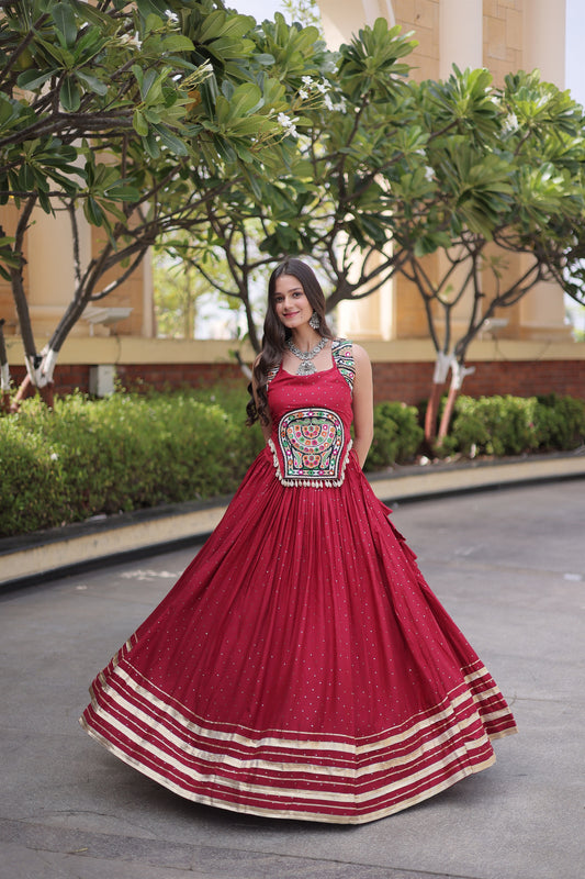Elegant Maroon Rayon Designer Lehenga Choli Set with Gamthi Mirror Work for Women