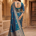 Stunning Teal Blue Soft Banarasi Silk Zari Butti Weaving Designer Saree