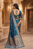 Stunning Teal Blue Soft Banarasi Silk Zari Butti Weaving Designer Saree