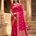 Stunning Rani Pink Soft Banarasi Silk Zari Butti Weaving Designer Saree
