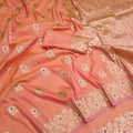 Stylish Peach Soft Banarasi Silk Zari Butti Weaving Designer Saree