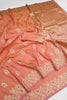 Stylish Peach Soft Banarasi Silk Zari Butti Weaving Designer Saree