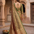 Elegant Olive Green Soft Banarasi Silk Zari Butti Weaving Designer Saree