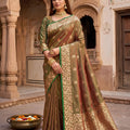 Elegant Olive Green Soft Banarasi Silk Zari Butti Weaving Designer Saree