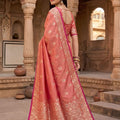 Beautiful Coral Pink Soft Banarasi Silk Zari Butti Weaving Designer Saree