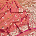 Beautiful Coral Pink Soft Banarasi Silk Zari Butti Weaving Designer Saree