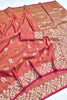 Beautiful Coral Pink Soft Banarasi Silk Zari Butti Weaving Designer Saree