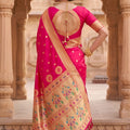 Stunning Rani Pink Paithani Silk Zari Butti Weaving Designer Saree
