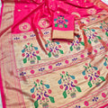 Stunning Rani Pink Paithani Silk Zari Butti Weaving Designer Saree