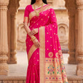 Stunning Rani Pink Paithani Silk Zari Butti Weaving Designer Saree