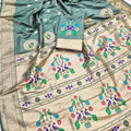 Elegant Cyan Green Paithani Silk Zari Butti Weaving Designer Saree
